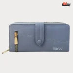 کیف پول زنانه زیپ نما رنگ آبی نیلی با طراحی ساده