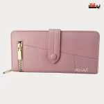 کیف پول زنانه زیپ نما در رنگ صورتی ملایم و سایز متوسط