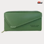 کیف پول زنانه لب کج کرم رنگ از چرم مصنوعی با طراحی شیک و دوخت دقیق