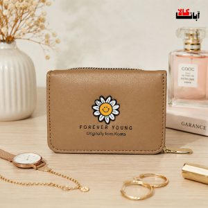 کیف پول و جاکارتی زنانه پشت زیپ نسکافه ای